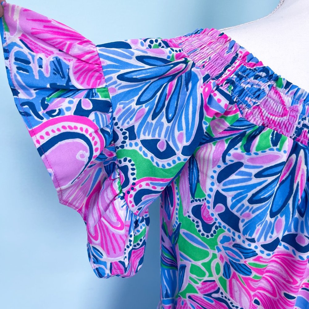 Lilly Pulitzer Dress Maddlyn Off Shoulder Sunrise Medium - Picture 7 of 7